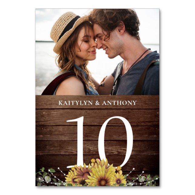 Numeração De Mesa Foto Rústica De Madeira De Girassol (Frente)