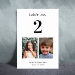 Numeração De Mesa Fotografias da Infância Tabela Número 2 Casamento<br><div class="desc">Decorre sua mesa de casamento com este cartão, apresentando fotos de noiva e noiva e texto personalizado de sua escolha. Adicione facilmente seus próprios detalhes clicando na opção "personalizar". 🌸 NOTA: o tamanho desta placa é de 3, 5" x 5". Se você quiser um tamanho maior, entre em contato comigo...</div>