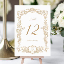 Numeração De Mesa Frame Floral Barroco Elegante Dourado