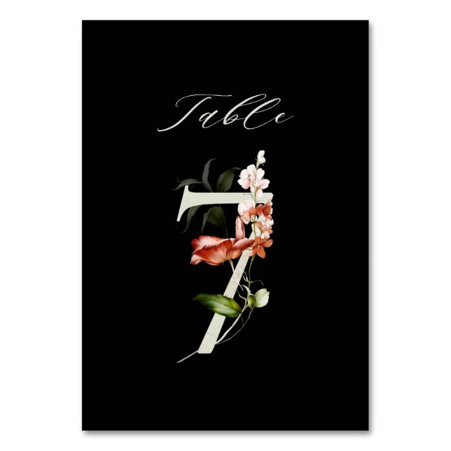 Numeração De Mesa Frasco Botânico Elegante Número 7, Preto (Frente)