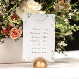 Numeração De Mesa Fresh Eucalyptus Alphabet Seating Chart Card