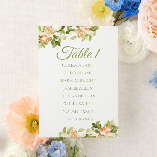 Numeração De Mesa Fresh Orange Citrus Wedding Seating Chart Card (Criador carregado)