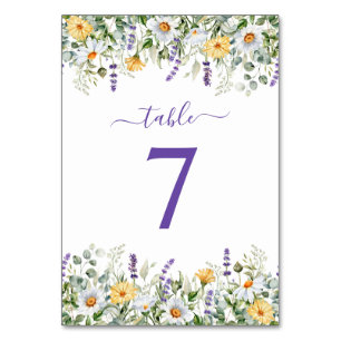 Numeração De Mesa Fronteira de Flores Silvestres Roxas Aquarela