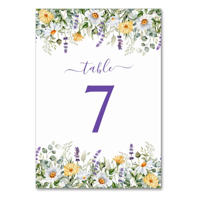 Numeração De Mesa Fronteira de Flores Silvestres Roxas Aquarela (Frente)