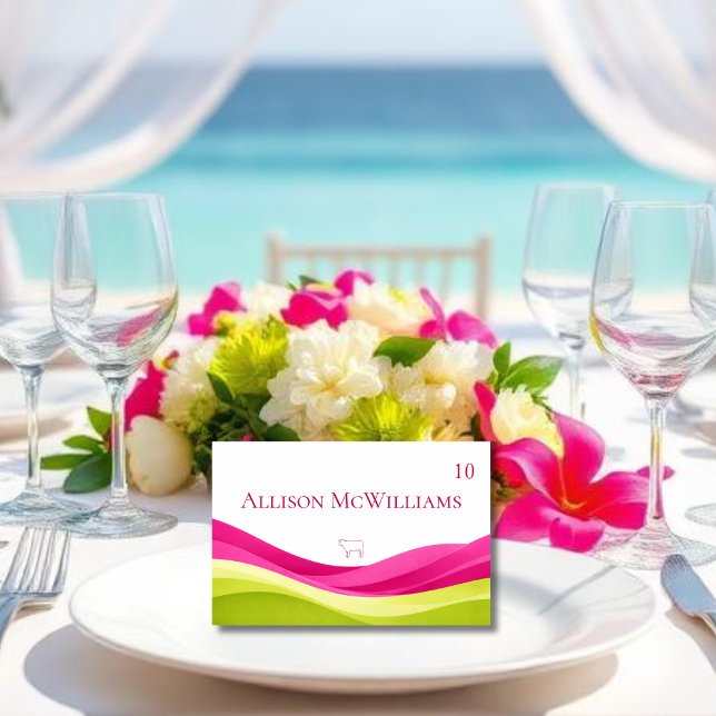 Numeração De Mesa Fuchsia and Lime Green Wedding Place Card-Meat (Fuchsia and Lime Green Wedding Table Number Meal Icon Meat)