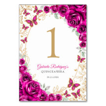 Fuchsia Pink Gold Floral Quinceanera