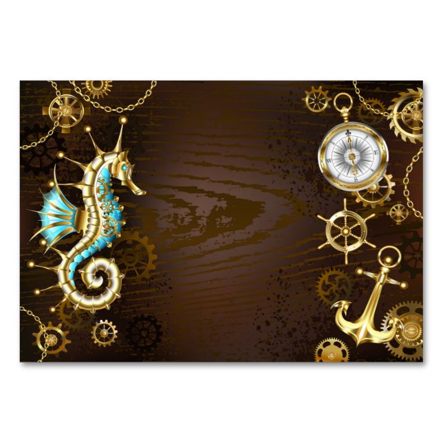 Numeração De Mesa Fundo de madeira com cavalo de mar mecânico (Frente)