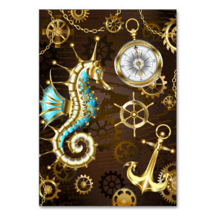 Numeração De Mesa Fundo de madeira com cavalo de mar mecânico