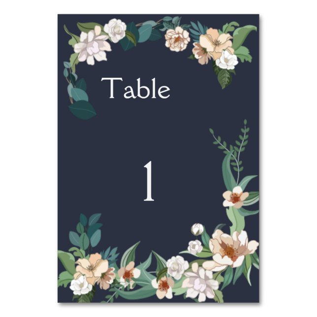 Numeração De Mesa Fundo do Marinho de Quadro de Flor Branco Retroati (Frente)