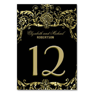 Numeração De Mesa Fundo Dourado Ornamental Negra Elegante