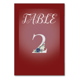 Numeração De Mesa Fundo vermelho e branco com flores azuis e brancas