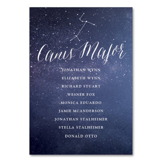 Numeração De Mesa Galaxy Wedding Seating Chart Card Canis Major (Frente)