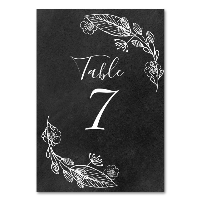 Numeração De Mesa Garrafa Floral Desenhada à Mão em Quadro Negro (Frente)