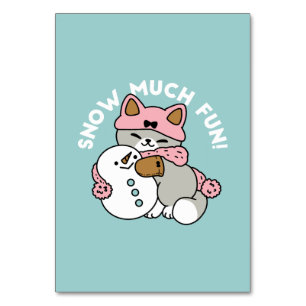 Numeração De Mesa Gato Bonito em Neve Gear com Arte Snowman