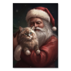 Numeração De Mesa Gato Siberiano com Papai Noel Natal Festivo