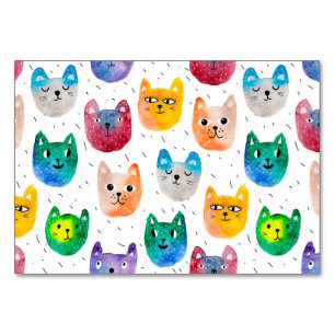 Numeração De Mesa Gatos com aquarelas e amigos