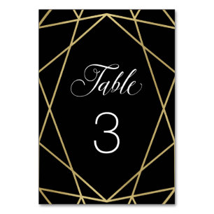 Numeração De Mesa Geométrico Dourado moderno Faux em Preto