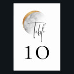 Numeração De Mesa Gilded Moon Wedding<br><div class="desc">Lua dourada de cor d'água elegante,  placa de número de mesa. Ao encomendar cartões de número de tabela,  cada cartão deve ser numerado e encomendado individualmente.</div>