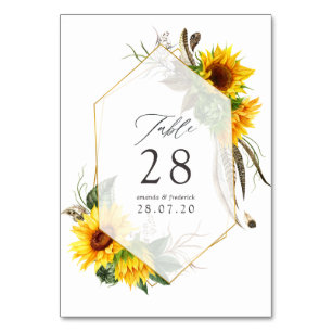 Numeração De Mesa Girassol Aquarela Casamento Geométrico Rústico