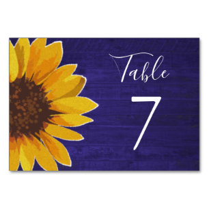 Numeração De Mesa Girassol em Madeira Rústica Azul Marinho Casamento