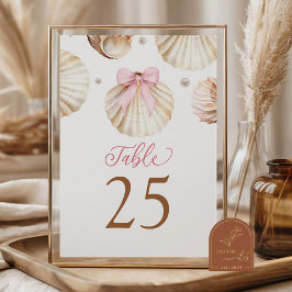 Numeração De Mesa Girl Pink Bow Shell Baby Shower Table Number