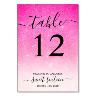 Numeração De Mesa Girly Neon Pink White Glitter Ombre