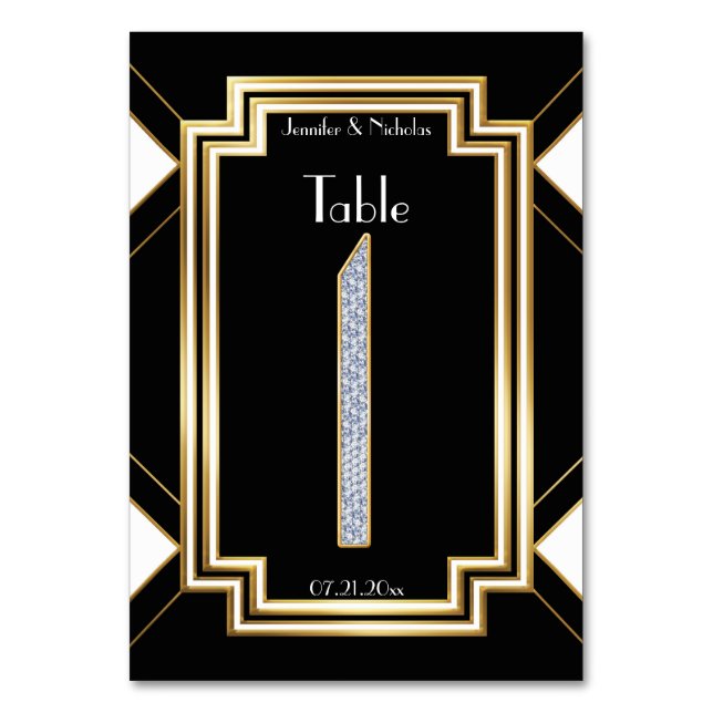 Numeração De Mesa Glam Art Deco Diamantes da Mesa de Casamento Númer (Frente)