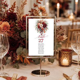 Numeração De Mesa Glam Burgundy Dourado Floral Vermelho Escuro númer