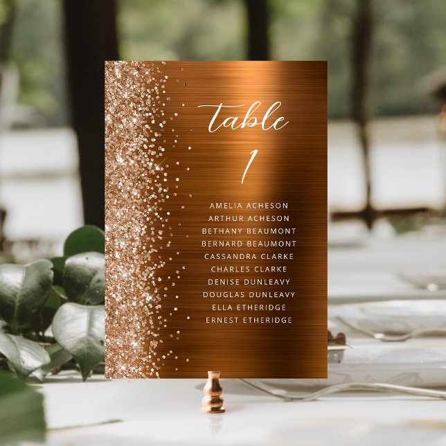 Numeração De Mesa Glam Copper Metallic Glitter Script Wedding (Criador carregado)
