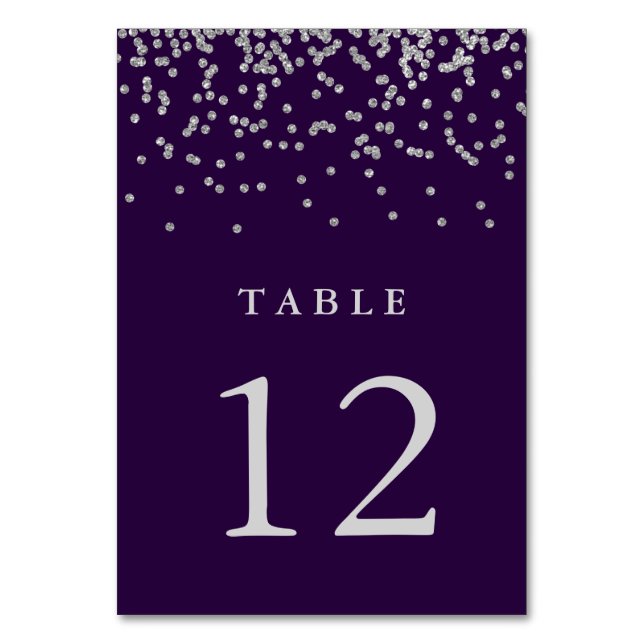 Numeração De Mesa Glam Faux Silver Confetti em Profundo Roxo (Frente)