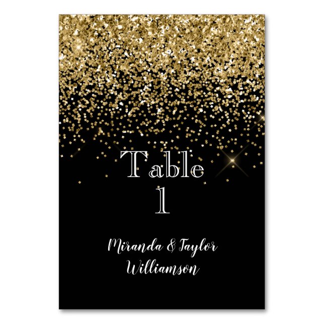 Numeração De Mesa Glitter Brilhante Dourado Preto (Frente)