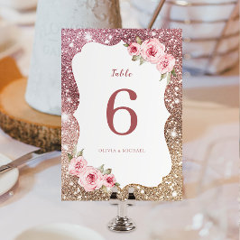 Numeração De Mesa Glitter de ouro de rosa Sparkle e Casamento floral