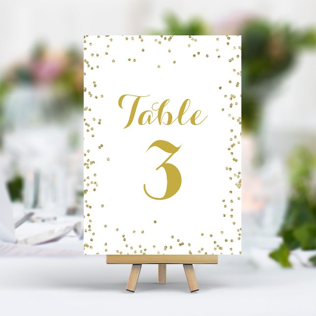 Numeração De Mesa Glitter de Ouro Falso em Folha Confetes Elegantes  (Criador carregado)