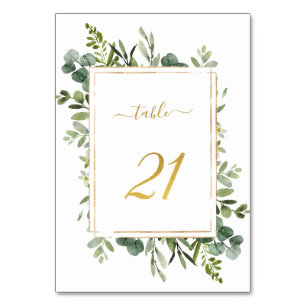 Numeração De Mesa Glitter Dourado de Casamento Verde Botânico 21,