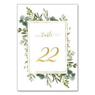 Numeração De Mesa Glitter Dourado de Casamento Verde Botânico 22,