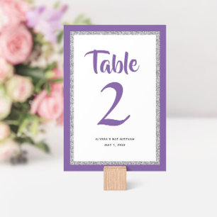 Numeração De Mesa Glittery Bat Mitzvah Purple e Silver