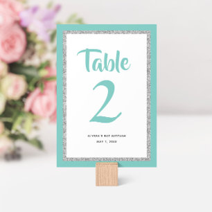 Numeração De Mesa Glittery Bat Mitzvah Teal and Silver