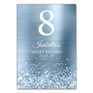 Numeração De Mesa Glittery Light Blue Sweet Sessenta