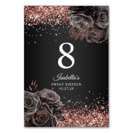 Numeração De Mesa Glittery Rosa Dourada Black Floral Glam Sweet Deze
