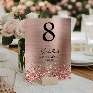 Numeração De Mesa Glittery Rose Gold Folha Mis XV Anos