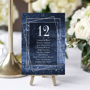 Numeração De Mesa Glitzy Foil   Marinho Blue Faux Gliter Guest Names