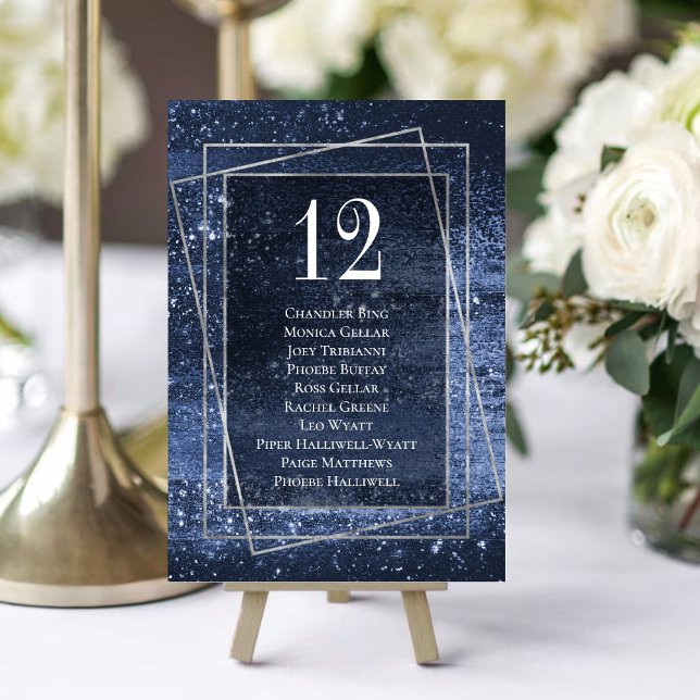 Numeração De Mesa Glitzy Foil | Marinho Blue Faux Gliter Guest Names (Criador carregado)