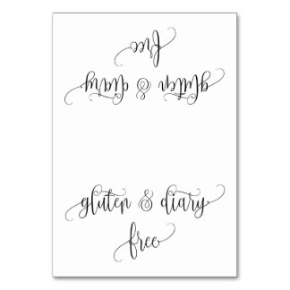 Numeração De Mesa Gluten and Diary Free Table Tent card