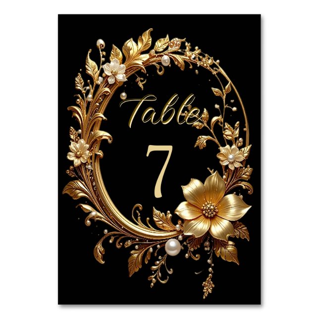 Numeração De Mesa Golden Floral Ornate Frame Table Number (Frente)