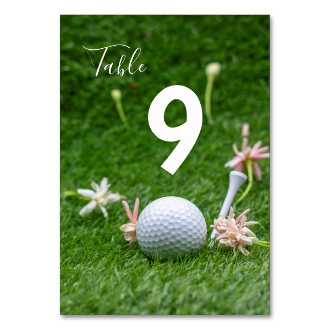 Numeração De Mesa Golf Table number com bola de golfe e tee em verde (Frente)