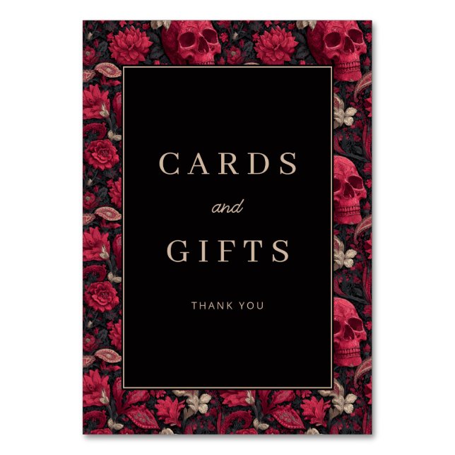 Numeração De Mesa Gothic Red Floral Skulls Border (Frente)