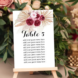 Numeração De Mesa Gráfico de Assentos Boho Burgundy Pampas Grass