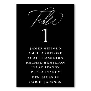 Numeração De Mesa Gráfico de Assentos de Caligrafia Branca Preto