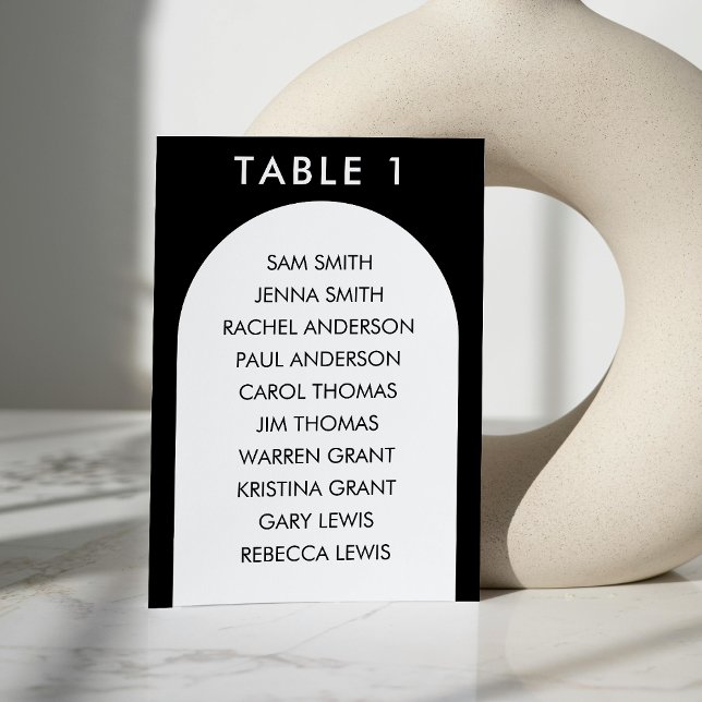 Numeração De Mesa Gráfico de Assentos de Casamento de Arco Curvado P (Black & White Curved Arch Wedding Seating Chart Table Number)