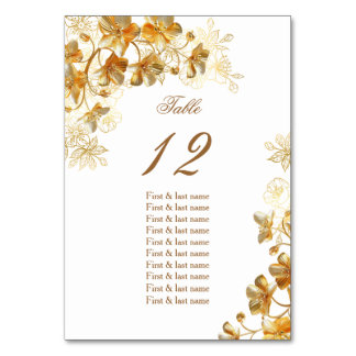 Numeração De Mesa Gráfico de Assentos de Casamento Floral 3D Dourado
